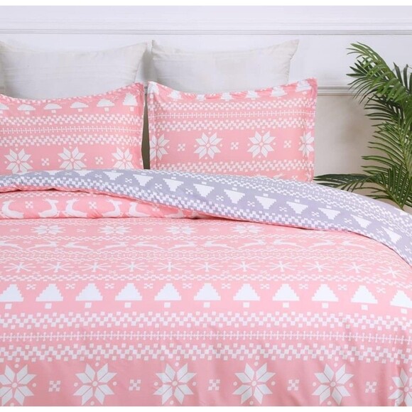 Soft Brushed Microfiber Duvet Cover Set with Zipper Closure and Queen Pink B6 - Picture 2 of 10